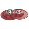 Миска подвійна металева Georplast Volcano Inox з м'яким килимком для дрібних собак, 49×33×5,5 см