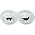 Миска Flamingo Cats Double подвійна для котів, з малюнком котів, кераміка, біла, 22×11×3.5 см
