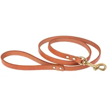 Повідець BronzeDog для собак, шкіряний, лита латунна фурнітура, помаранчевий, 122×1.6см