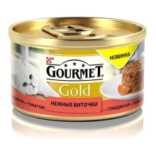 Вологий корм Purina Gourmet Gold Ніжні биточки для котів, з яловичиною і томатами, 85 г