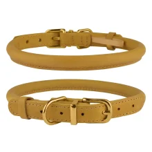 Нашийник BronzeDog Premium Crazy, для собак і котів, шкіряний, гірчичний, 18-25×0.7 см