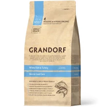 Сухий корм  Grandorf White Fish &amp; Turkey Skin &amp; Coat Care для дорослих котів для шкіри та шерсті, біла риба з індичкою, 400 г