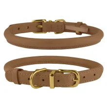 Нашийник BronzeDog Premium Crazy, для собак і котів, шкіряний, світло-коричневий, 23-33×0.7 см