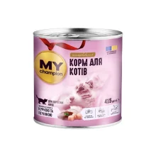 Вологий корм Мій чемпіон для котів, шматочки в желе з куркою та печінкою, 415 г