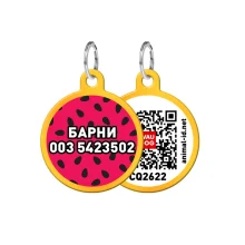 Адресник персональний WAUDOG Smart ID з QR-паспортом, з малюнком "Кавун", діаметр 25 мм, золото