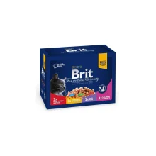 Вологий корм Brit Premium Cat набір паучей, для кішок, сімейна тарілка в соусі 4 смаки, 12 шт, 100 г