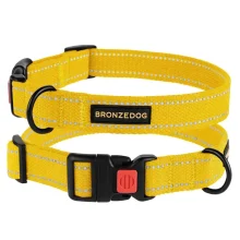Нашийник BronzeDog Cotton, для собак, брезент, світловідбиваючий, фастекс пластик, жовтий, 43-66×2.5 см