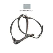 Шлея Cristel для собак, шкіряна, прошита, 12 мм / 32 см / 38-48 см, сірий