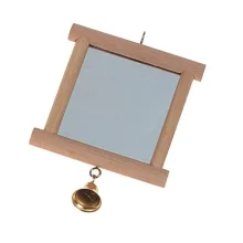 Іграшка Flamingo Wooden Mirror для птахів, аксесуар в клітку, дзеркало з дзвіночком, 13х10 см