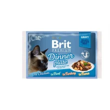 Вологий корм Brit Premium Cat набір паучей, для кішок, обідня тарілка в соусі, 4 шт, 85 г