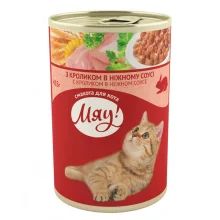 Консерва Мяу для котів, з кроликом в ніжному соусі, 415 г