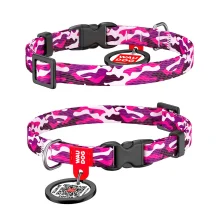 Нашийник WAUDOG Nylon з QR паспортом, малюнок "Рожевий камо" ширина 10 мм, довжина 20-30 см