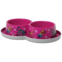 Подвійна миска Moderna Double Trendy Dinner Friends Forever для котів, яскраво-рожева, 2×350 мл, d-10 см
