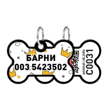 Адресник персональний WAUDOG Smart ID з QR-паспортом, малюнок "Корони", 38 × 25 мм, чорний