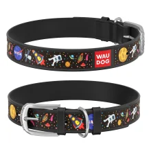 Нашийник WAUDOG Design з малюнком "NASA" ширина 12 мм, довжина 21-29 см, чорний