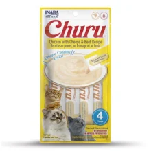 Ласощі INABA "Churu" для котів, вершковий мус з куркою і сиром / яловичиною, 4 шт, 56 г