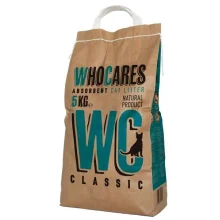 Наповнювач WC WhoCares Classic всмоктуючий, в котячий туалет, без запаху, 5 кг