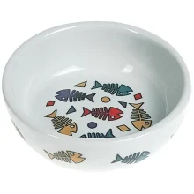 Миска Flamingo Color Fish для котів, кераміка, біла, розмір S, 11×4.5 см