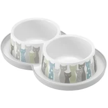Подвійна миска Moderna Double Trendy Dinner Maasai для котів, сіро-біла, 2×350 мл