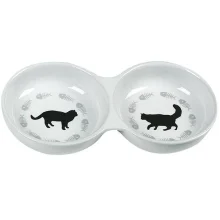 Миска Flamingo Cats Double подвійна для котів, з малюнком котів, кераміка, біла, 22×11×3.5 см