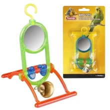 Іграшка Flamingo Mirror Bell для папуг, дзеркало з дзвіночком і жердинку, 12х7х16.5 см