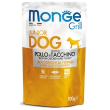 Вологий корм Monge Dog Grill Puppy & Junior для цуценят, запечені шматочки в соусі, курка з індичкою, 100 г
