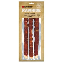 Ласощі Flamingo СНЕК R'HIDE, жувальні стіки з яловичої шкіри, обгорнуті м'ясом качки, для собак, 280 г (3 шт, 28 см)