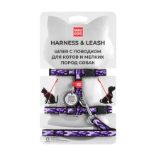 Шлея з повідцем Waudog Nylon, для котів, з QR паспортом, малюнок камо, 10 мм, 122 см, 20-30 см/25-40 см