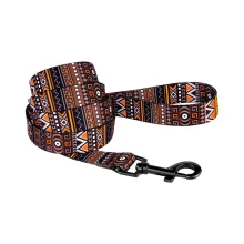Повідець BronzeDog Tribal для собак, нейлон, принт етнічний, помаранчевий, 152×1 см