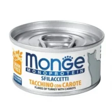 Вологий корм MONGE CAT MONOPROTEIN м'ясні пластівці індичка морква, 80 г