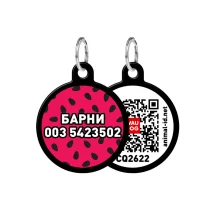 Адресник персональний WAUDOG Smart ID з QR-паспортом, з малюнком "Кавун", діаметр 25 мм, чорний