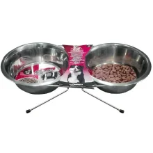 Миски Flamingo Dinner Set на підставці для собак, нержавіюча, 2×19 см