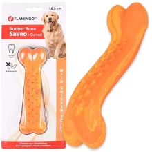 Іграшка жувальна Flamingo Rubber Saveo Curved Bone Chicken, смак курки, для собак, 16.5 × 5 см