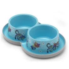 Подвійна миска Moderna Double Trendy Dinner Friends Forever для котів і собак, блакитна, 2×350 мл, d-10 см