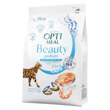 Сухий корм Optimeal Beauty Podium для котів, догляд за шерстю та зубами, на основі морепродуктів, 1.5 кг