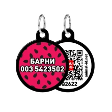 Адресник персональний WAUDOG Smart ID з QR-паспортом, з малюнком "Кавун", діаметр 30 мм, чорний