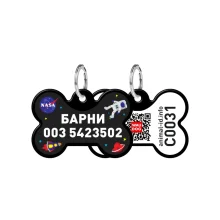 Адресник персональний WAUDOG Smart ID з QR-паспортом, малюнок "NASA", 31 × 21 мм, чорний