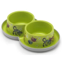 Подвійна миска Moderna Double Trendy Dinner Friends Forever для котів і собак, зелена, 2×350 мл, d-10 см