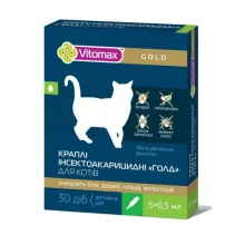 Краплі на холку Vitomax Gold інсектоакарицидні для котів, 1 піпетка, 0.5 мл