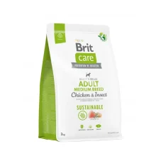 Сухий корм Brit Care Sustainable Adult Medium Breed для собак середніх порід, курка і комахи, 3 кг