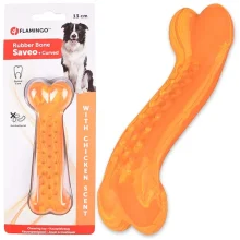 Іграшка жувальна Flamingo Rubber Saveo Curved Bone Chicken, смак курки, для собак, 13 × 4 см