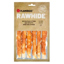 Ласощі Flamingo СНЕК R'HIDE, жувальні стіки з яловичої шкіри, обгорнуті м'ясом курки, для собак, 180 г (6 шт, 15 см)