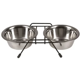 Миска Tetrapet подвійна з нержавіючої сталі на підставці, 2×0.75 л, 15 см