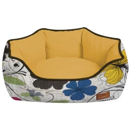 Диван Croci Cozy Flo для собак, овальний, квітковий принт, помаранчевий, 50×40×17 см