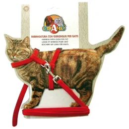Набір нашийник з повідцем Croci Nylon Gatto для котів, нейлон, червоний, 19-31×0.8 см/120×0.8 см