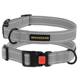 Нашийник BronzeDog Cotton, для собак, брезент, світловідбиваючий, фастекс пластик, сірий, 43-66×2.5 см