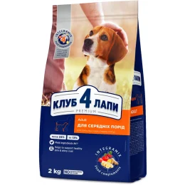 Сухий корм Клуб 4 Лапи Adult Medium Breeds Premium для дорослих собак середніх порід від 11 до 25 кг, 2 кг