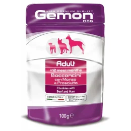 Вологий корм GEMON DOG WET Adult шматочки з яловичиною і шинкою 0,1 кг