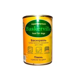 Вологий корм Baskerville для собак, півень з рисом і цукіні 800 г