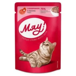 Вологий корм Мяу для котів, з яловичиною в соусі, 85 г